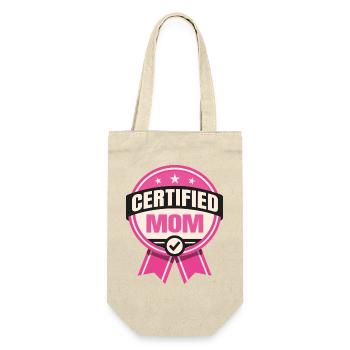 Zertifizierte Mutter – Humorvoller Vater-Design - Geschenkbeutel für Flaschen - Natur - Vorne