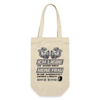 Ich liebe meine Frau – KFZ_Mechaniker - Geschenkbeutel für Flaschen - Natur - Vorne