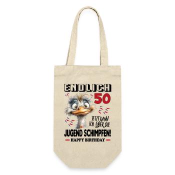 Geburtstag Strauß Cartoon 50 Jahre Alter 50 - Geschenkbeutel für Flaschen - Natur - Vorne