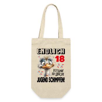 Endlich 18: Strauß Vogel Geburtstag Birthday - Geschenkbeutel für Flaschen - Natur - Vorne