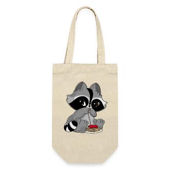 Snuggles der Waschbär mit einem Teller Pasta. - Geschenkbeutel für Flaschen - Natur - Vorne