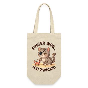 Katze Krabbe Finger weg Spruch - Geschenkbeutel für Flaschen - Natur - Vorne