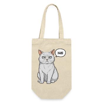 Grimmige Katze - einfach "Nö" - Geschenkbeutel für Flaschen - Natur - Vorne