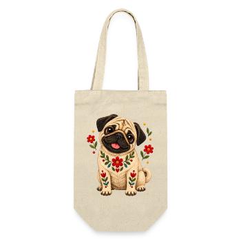 Mops Hund süßer Mops niedlicher Mops - Geschenkbeutel für Flaschen - Natur - Vorne