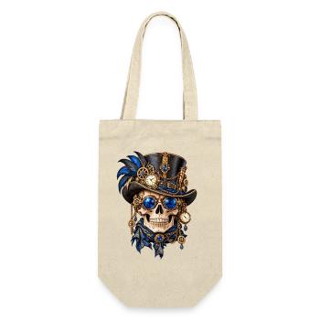 Totenkopf, Totenkopf, Steampunk-Hut, blaue Federn - Geschenkbeutel für Flaschen - Natur - Vorne