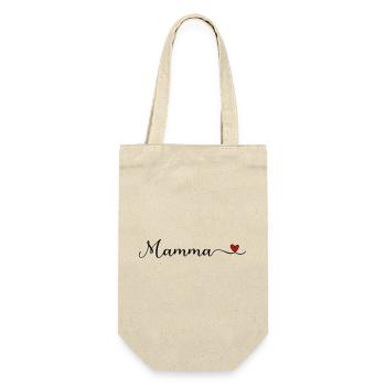 Mamma Herz Schriftzug - Geschenkbeutel für Flaschen - Natur - Vorne