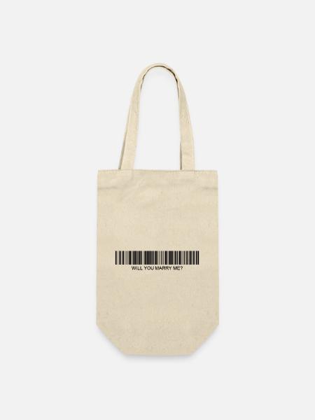 Heiratest du mich Strichcode - Geschenkbeutel für Flaschen - Natur