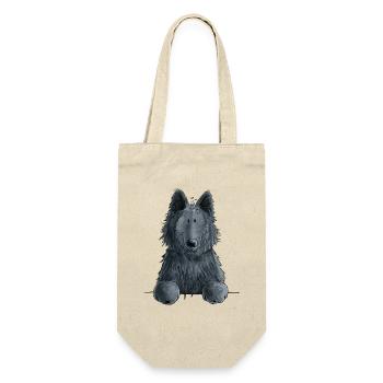 Happy Groenendael I Hund Kopf I Comic - Geschenkbeutel für Flaschen - Natur - Vorne