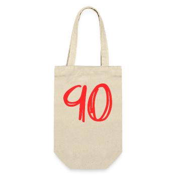 90 JAHRE. 90-JÄHRIGES JUBILÄUM. GEBURTSTAG 90 JAHRE. 90 - Geschenkbeutel für Flaschen - Natur - Vorne