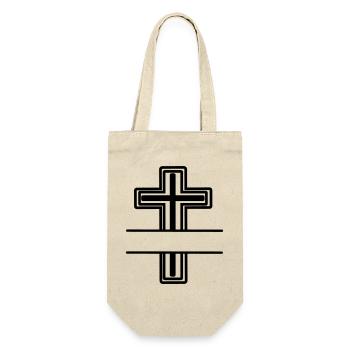 Monogramm-Kreuz - Geschenkbeutel für Flaschen - Natur - Vorne