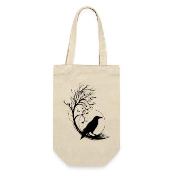 Rabe Vollmond Baum Silhouette - Mystische Nacht - Geschenkbeutel für Flaschen - Natur - Vorne