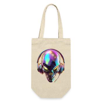 Chromatischer Alien-Kopf mit Kopfhörern - Geschenkbeutel für Flaschen - Natur - Vorne