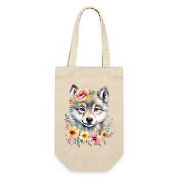 Wolf Wolfsjunges niedlich Wolfsbaby süß Aquarell - Geschenkbeutel für Flaschen - Natur - Vorne