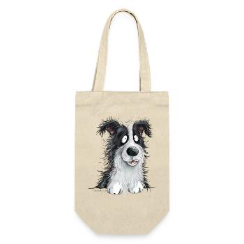 Drolliger Border Collie Hund Hütehund Liebhaber - Geschenkbeutel für Flaschen - Natur - Vorne