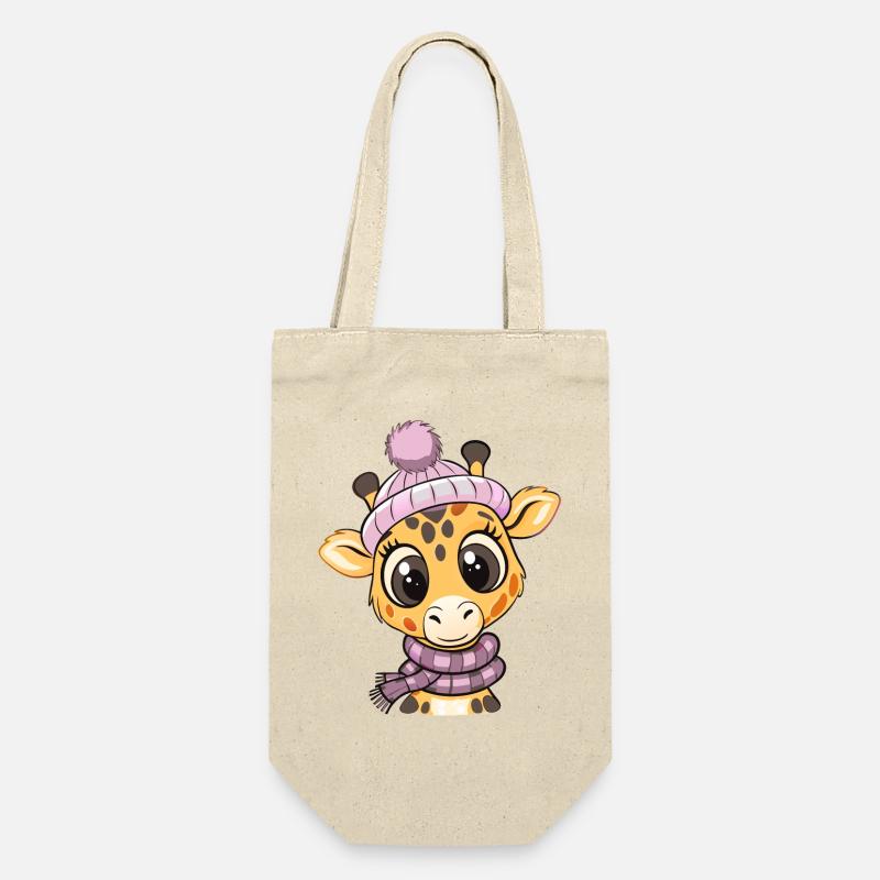 Jolie girafe avec écharpe et chapeau à pompon. - Sac à bouteille - nature
