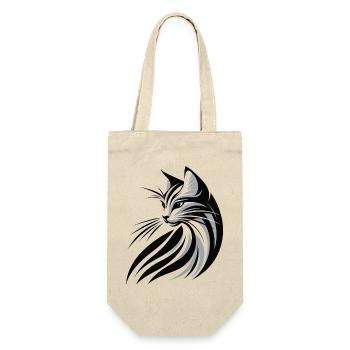 Katzen Silhouette Tribal Katze, Cat Tattoo - Geschenkbeutel für Flaschen - Natur - Vorne