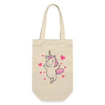tanzendes happy einhorn fee unicorn fantasy 4 - Geschenkbeutel für Flaschen - Natur - Vorne