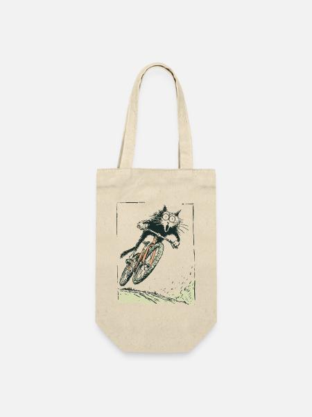 T Shirt Design Bike Cat - Geschenkbeutel für Flaschen - Natur