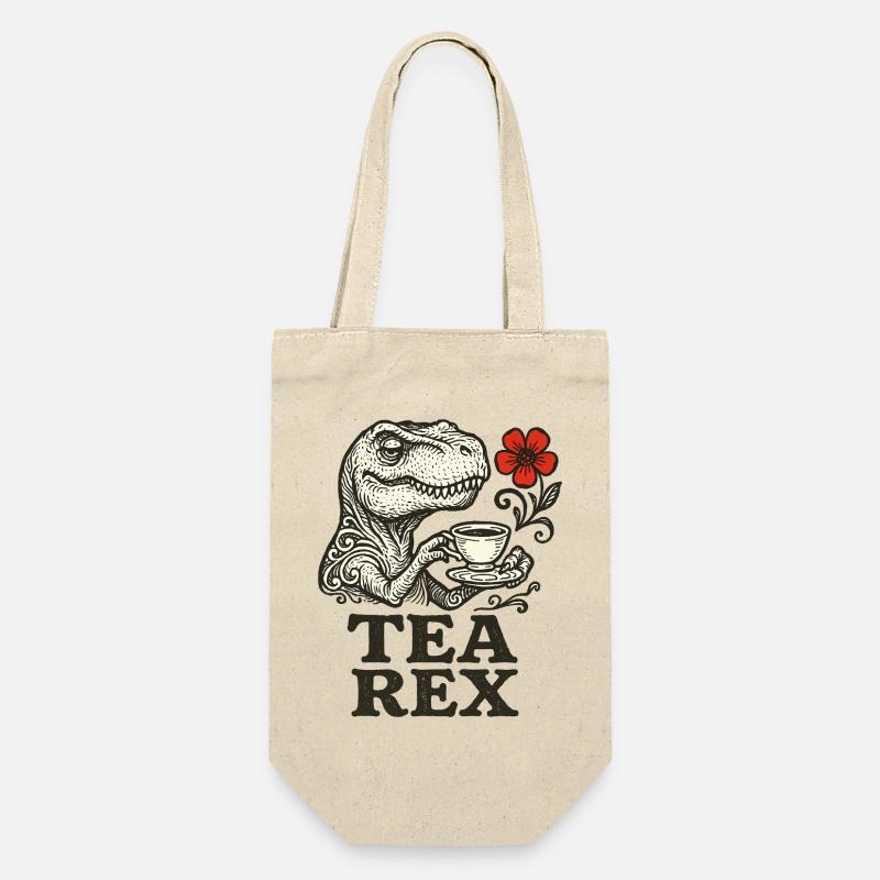 Dinosaurier mit Tee und Blumenakzent - Geschenkbeutel für Flaschen - Natur