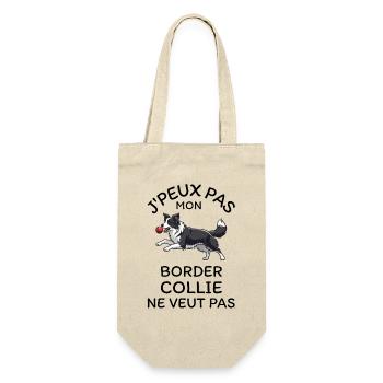 Welpe Border Collie Ball - Geschenkbeutel für Flaschen - Natur - Vorne