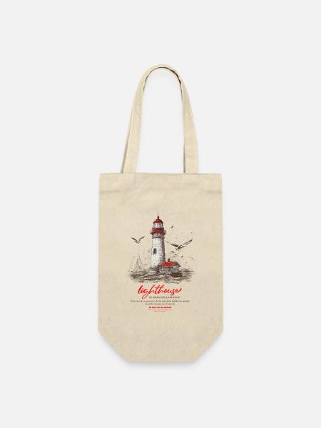 Leuchtturm am Meer - Geschenkbeutel für Flaschen - Natur