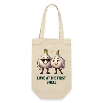 Knoblauch paar Liebe beim ersten Duft karikatur  - Geschenkbeutel für Flaschen - Natur - Vorne
