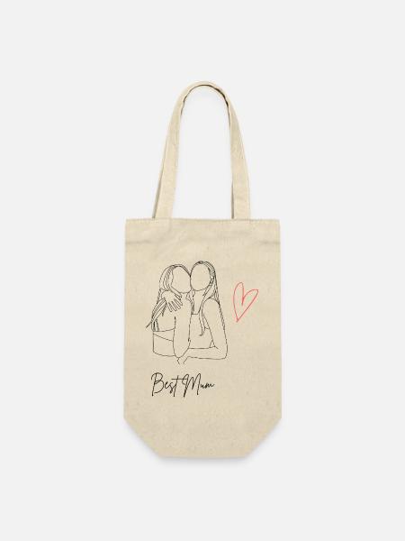 Beste Mama mit Herz - Best Mum - Geschenkbeutel für Flaschen - Natur