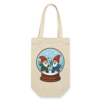 Zwerge in einer Schneekugel - Geschenkbeutel für Flaschen - Natur - Vorne