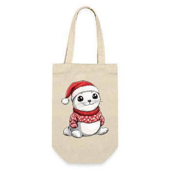 Robbe Tier Weihnachten Xmas - Geschenkbeutel für Flaschen - Natur - Vorne