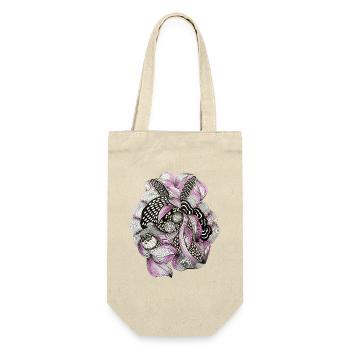 Blütenkreis Mandala Pink Schwarz - Geschenkbeutel für Flaschen - Natur - Vorne