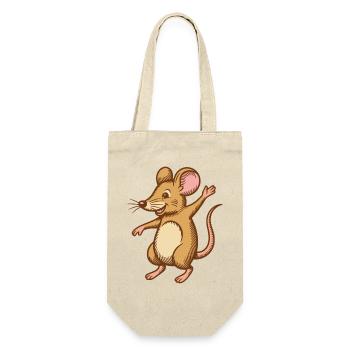 Süße Maus tanzt springt happy lustig glücklich - Geschenkbeutel für Flaschen - Natur - Vorne