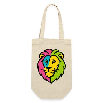Farbenfroher Wildlöwe – Kunstfarben springen hervor - Geschenkbeutel für Flaschen - Natur - Vorne