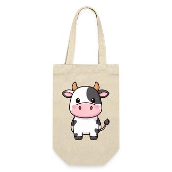 niedliche Kawaii Kuh Rind Geschenk Bauern - Geschenkbeutel für Flaschen - Natur - Vorne