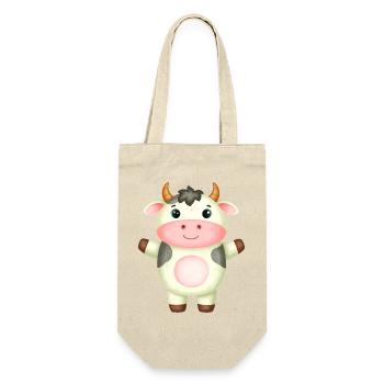 Vache Kawaii blanche heureuse – Motif de ferme mignonne - Sac à bouteille - nature - Devant