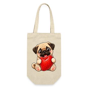 Süßer Mops im Sommer mit Erdbeeren Cartoon - Geschenkbeutel für Flaschen - Natur - Vorne