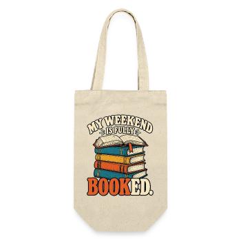 My Weekend Is Fully Booked – Bücher Retro - Geschenkbeutel für Flaschen - Natur - Vorne