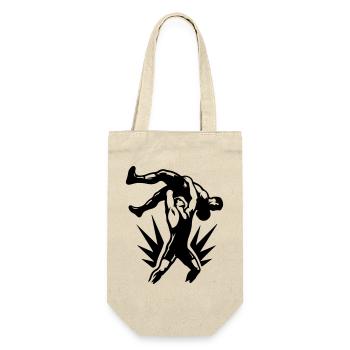 Wrestling Ringer Wurf Symbol Schwarz - Geschenkbeutel für Flaschen - Natur - Vorne