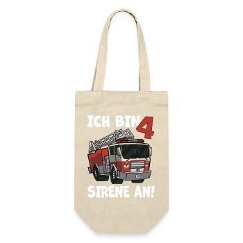 4 Geburtstag Feuerwehr Sirene Feuerwehrauto Motiv - Geschenkbeutel für Flaschen - Natur - Vorne
