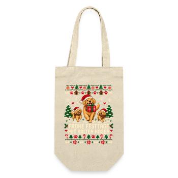 Weihnachtshunde mit kalten Nasen - Geschenkbeutel für Flaschen - Natur - Vorne