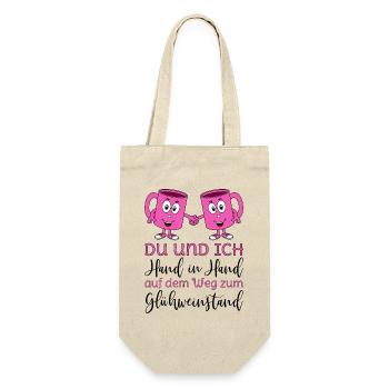Glühwein Du und Ich Hand in Hand Glühweinstand - Geschenkbeutel für Flaschen - Natur - Vorne
