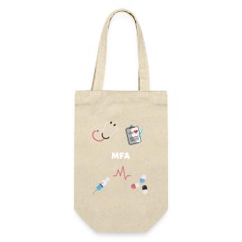 Arzthelferin MFA Stethoskop Pillen QM Spritze - Geschenkbeutel für Flaschen - Natur - Vorne