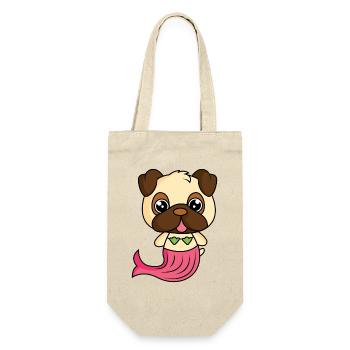 Mops als Meerjungfrau - Geschenkbeutel für Flaschen - Natur - Vorne