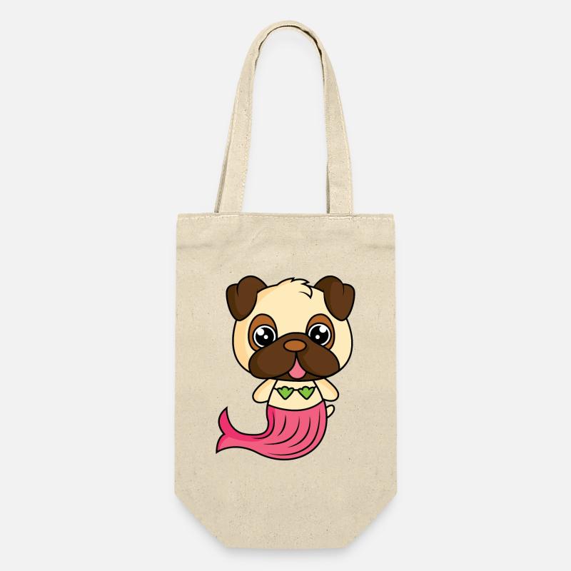 Mops als Meerjungfrau - Geschenkbeutel für Flaschen - Natur