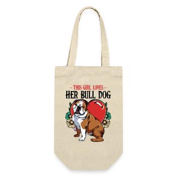 Bulldog mit Herz und Blumen - Geschenkbeutel für Flaschen - Natur - Vorne