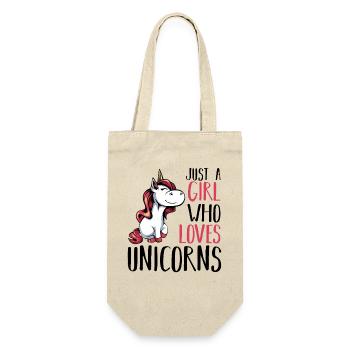 Mädchen liebt Einhorn - Geschenkbeutel für Flaschen - Natur - Vorne