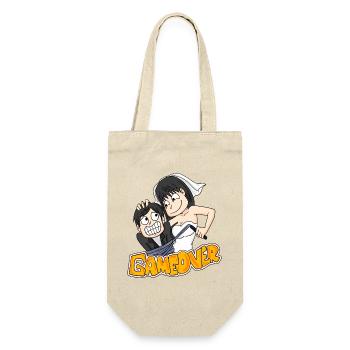 Game Over Hochzeit lustig Geschenk - Geschenkbeutel für Flaschen - Natur - Vorne