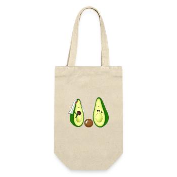 Avocado Brautpaar mit Kind Geschenk zur Hochzeit - Geschenkbeutel für Flaschen - Natur - Vorne
