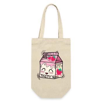 Kawaii Erdbeermilch - Geschenkbeutel für Flaschen - Natur - Vorne