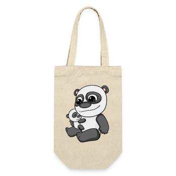 Panda mit Baby - Panda mit Kind - Geschenkbeutel für Flaschen - Natur - Vorne