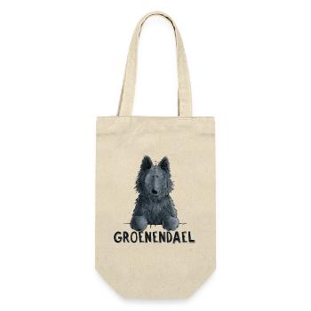 Happy Groenendael I Hund Kopf I Comic - Geschenkbeutel für Flaschen - Natur - Vorne